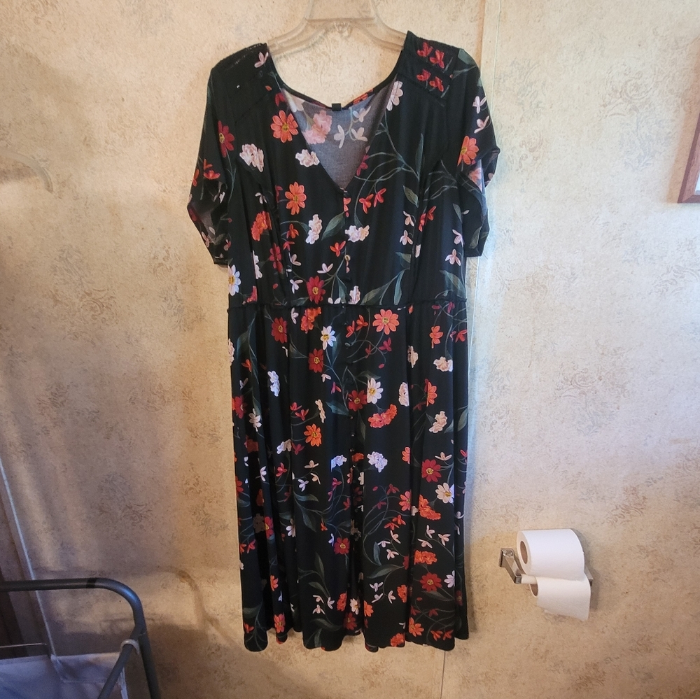 Torrid Black and Red Floral Shortsleeve Dress